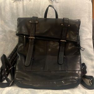 Leather Navy Blue Top Close Backpack EUC